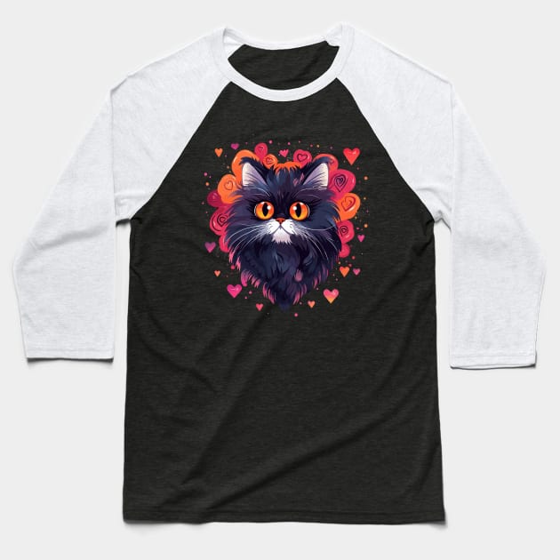 Persian Cat Valentine Day Baseball T-Shirt by JH Mart